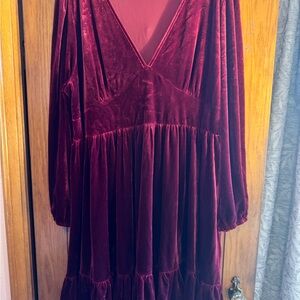 HALARA Velvet Midi Dress in Deep Burgundy